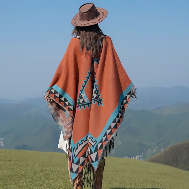 Chaleco Tibetano Geométrico Naranja Tibetan Geometric Orange Shawl