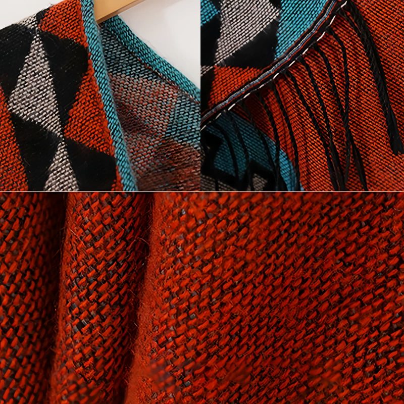 Chaleco Tibetano Geométrico Naranja Tibetan Geometric Orange Shawl