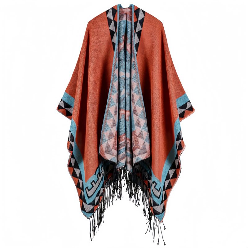 Chaleco Tibetano Geométrico Naranja Tibetan Geometric Orange Shawl