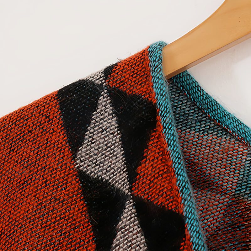 Chaleco Tibetano Geométrico Naranja Tibetan Geometric Orange Shawl