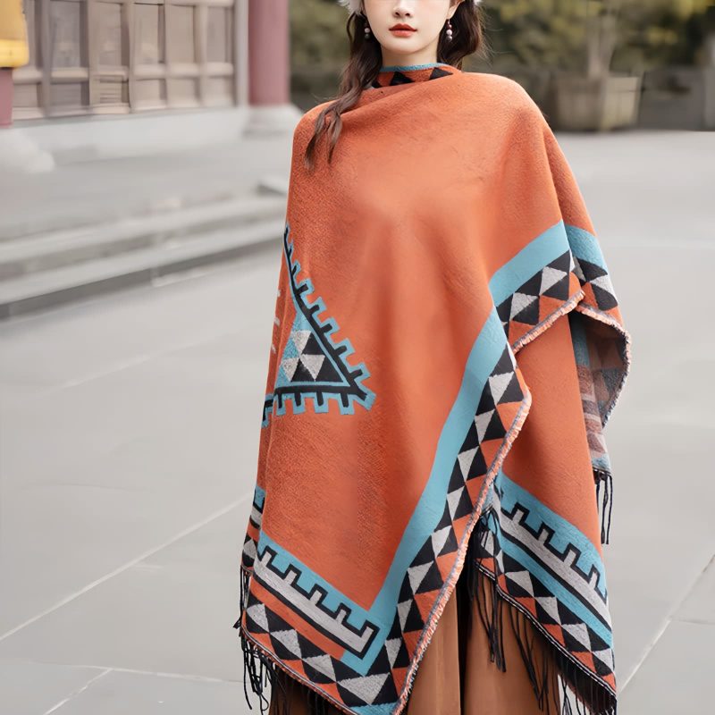 Chaleco Tibetano Geométrico Naranja Tibetan Geometric Orange Shawl