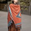 Chaleco Tibetano Geométrico Naranja Tibetan Geometric Orange Shawl