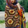 Chal Chal de Patrón Geométrico Tibetano Tibetan Geometric Pattern Shawl