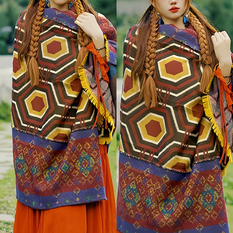 Chal Chal de Patrón Geométrico Tibetano Tibetan Geometric Pattern Shawl