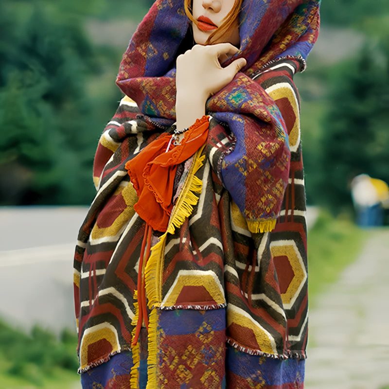 Chal Chal de Patrón Geométrico Tibetano Tibetan Geometric Pattern Shawl