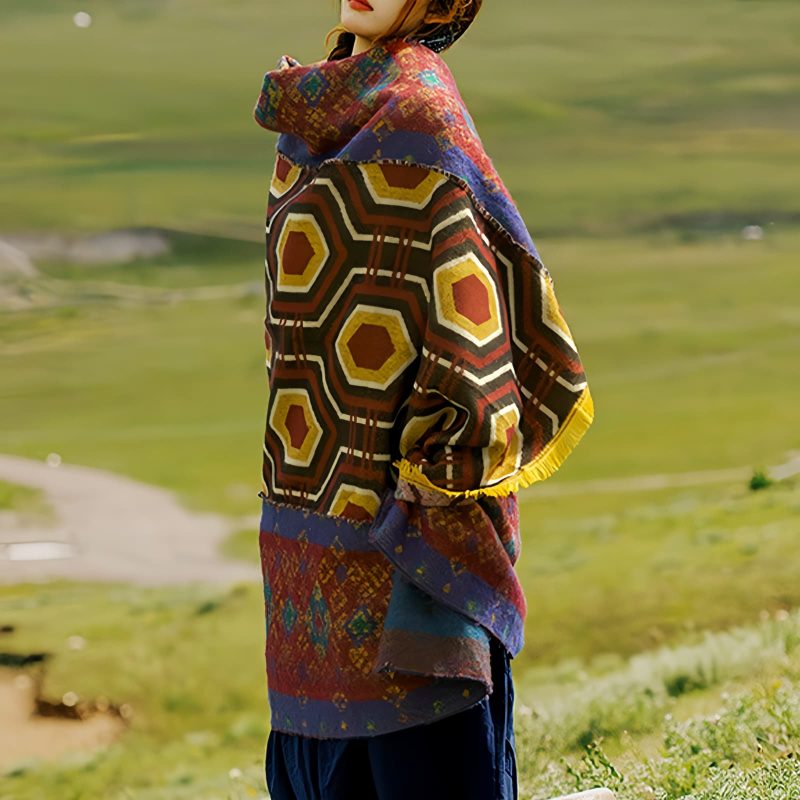 Chal Chal de Patrón Geométrico Tibetano Tibetan Geometric Pattern Shawl