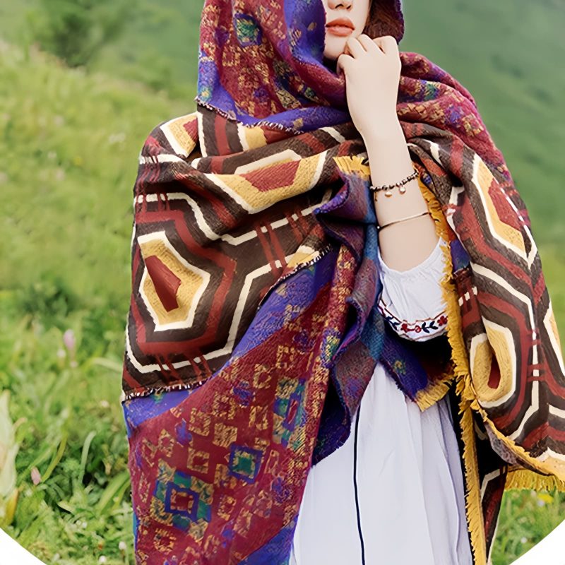 Chal Chal de Patrón Geométrico Tibetano Tibetan Geometric Pattern Shawl