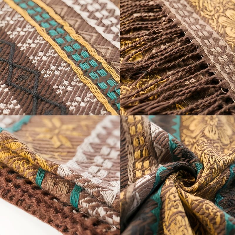 Xale Geométrico Tibetano com Franjas Tibetan Geometric Tassel Shawl