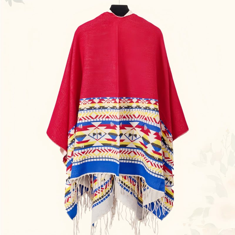 Chale Tibetano con Borlas Geométricas Tibetan Geometric Tassel Shawl