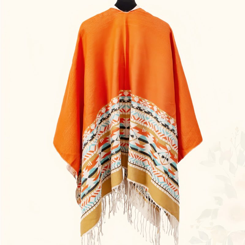 Chale Tibetano con Borlas Geométricas Tibetan Geometric Tassel Shawl