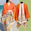 Chale Tibetano con Borlas Geométricas Tibetan Geometric Tassel Shawl