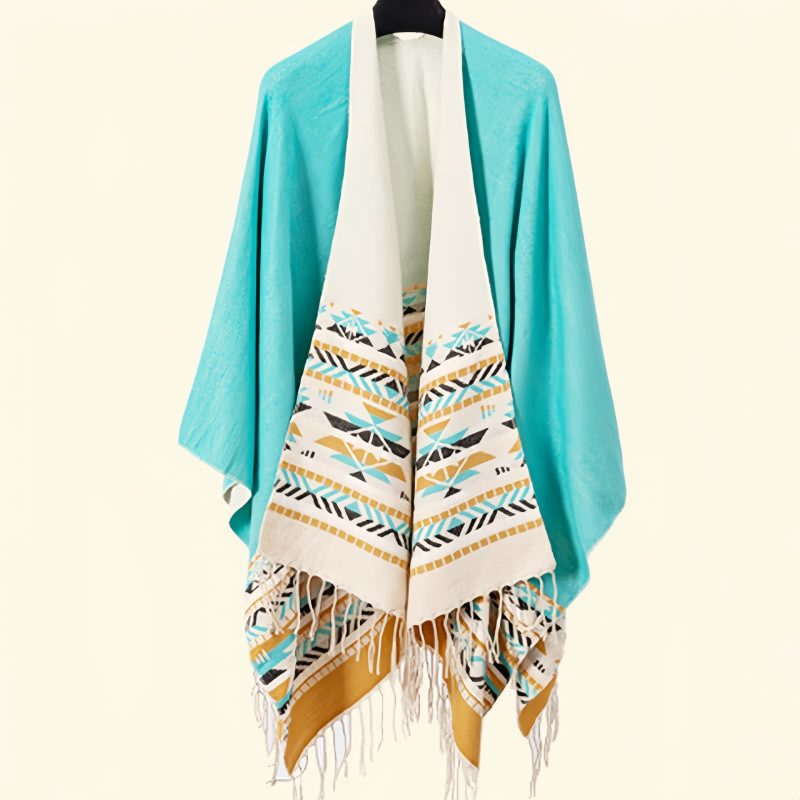 Chale Tibetano con Borlas Geométricas Tibetan Geometric Tassel Shawl