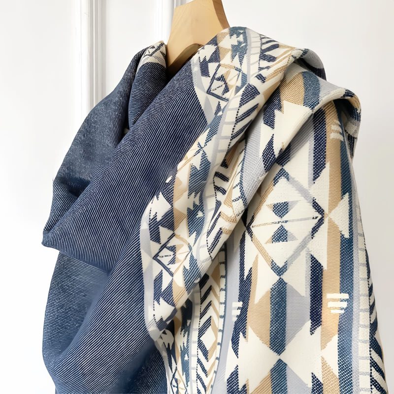 Chale Tibetano con Borlas Geométricas Tibetan Geometric Tassel Shawl