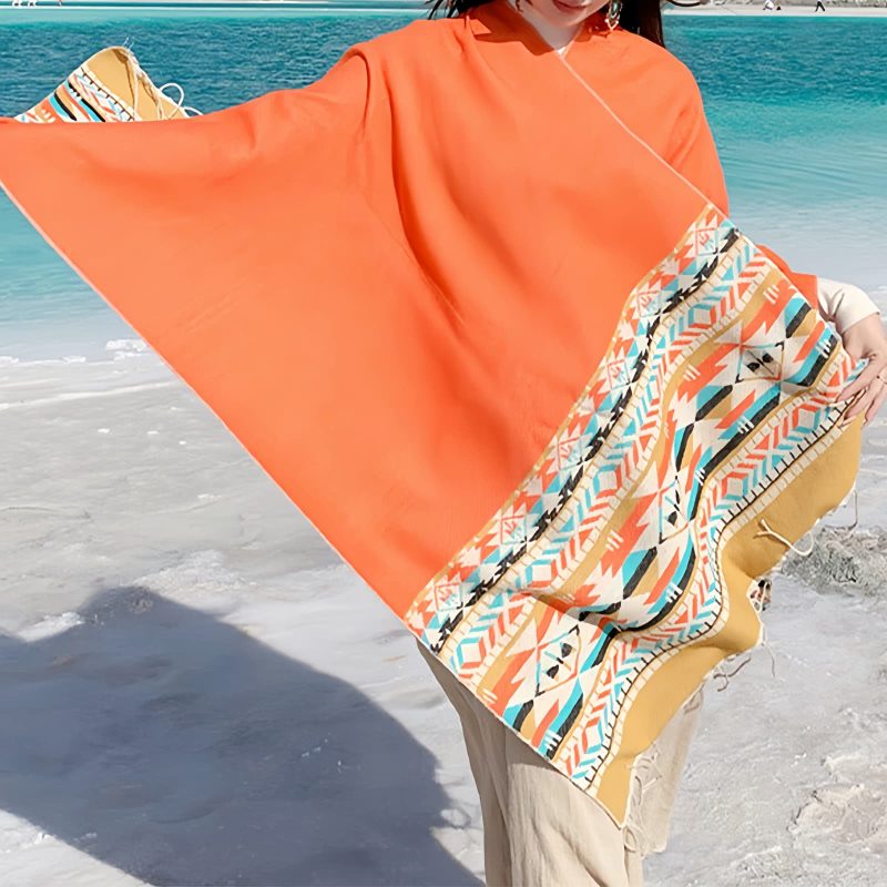 Chale Tibetano con Borlas Geométricas Tibetan Geometric Tassel Shawl