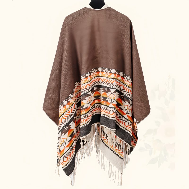 Chale Tibetano con Borlas Geométricas Tibetan Geometric Tassel Shawl