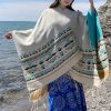 Chale Tibetano con Borlas Geométricas Tibetan Geometric Tassel Shawl