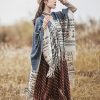 Chale Tibetano con Borlas Geométricas Tibetan Geometric Tassel Shawl