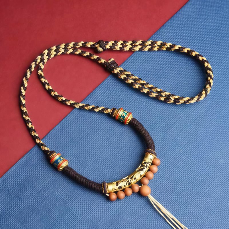 Collar con Rueda de Oración del Nudo del Rey Kong Om Mani Padme Hum Tibetano Tibetan King Kong Knot Om Mani Padme Hum Prayer Wheel Necklace