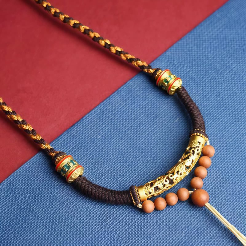 Collar con Rueda de Oración del Nudo del Rey Kong Om Mani Padme Hum Tibetano Tibetan King Kong Knot Om Mani Padme Hum Prayer Wheel Necklace