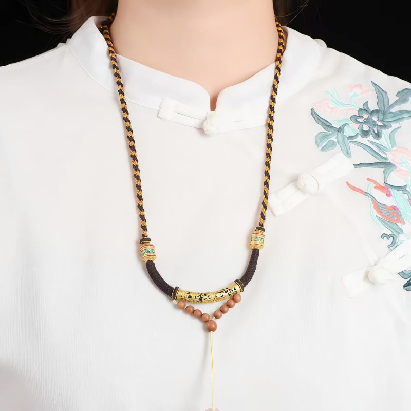 Collar con Rueda de Oración del Nudo del Rey Kong Om Mani Padme Hum Tibetano Tibetan King Kong Knot Om Mani Padme Hum Prayer Wheel Necklace