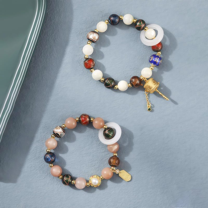 Pulsera de Rueda de Oración Tibetana con Vidrio Liuli Om Mani Padme Hum Tibetan Liuli Glass Om Mani Padme Hum Prayer Wheel Bracelet