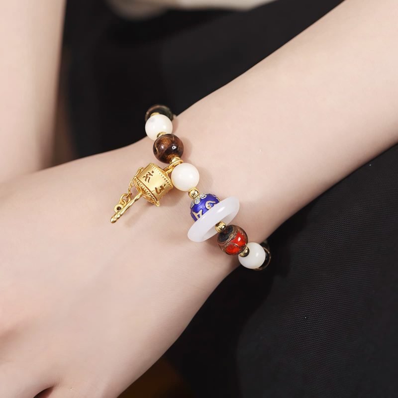 Pulsera de Rueda de Oración Tibetana con Vidrio Liuli Om Mani Padme Hum Tibetan Liuli Glass Om Mani Padme Hum Prayer Wheel Bracelet