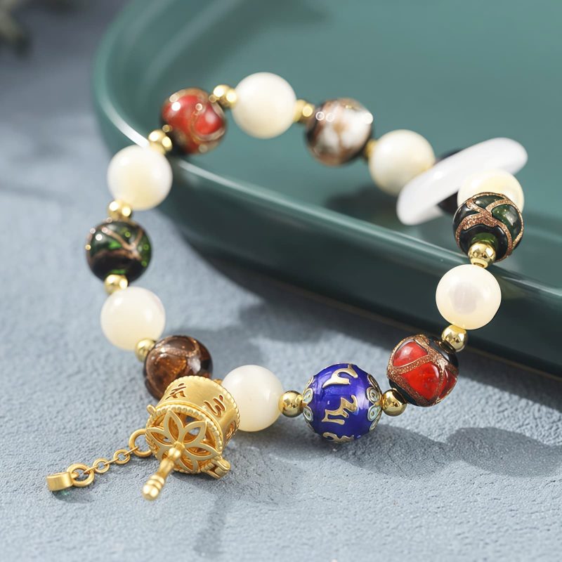 Pulsera de Rueda de Oración Tibetana con Vidrio Liuli Om Mani Padme Hum Tibetan Liuli Glass Om Mani Padme Hum Prayer Wheel Bracelet