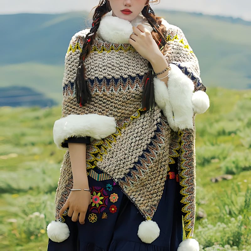 Chal Tibetano de Rayas Multicolores Tibetan Multicolored Striped Shawl