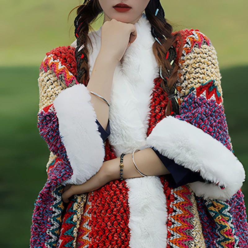 Chal Tibetano de Rayas Multicolores Tibetan Multicolored Striped Shawl