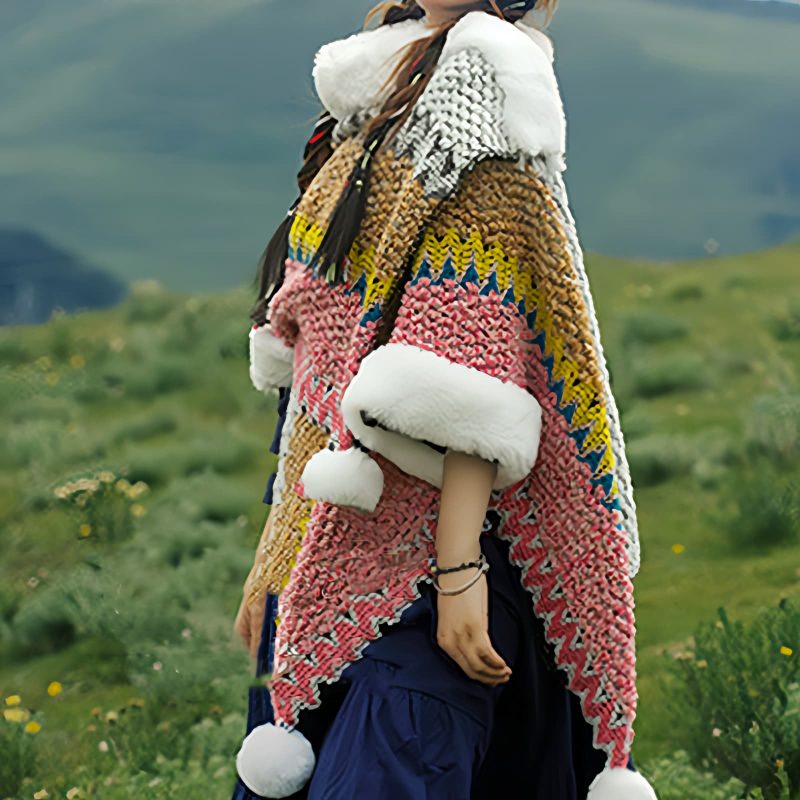 Chal Tibetano de Rayas Multicolores Tibetan Multicolored Striped Shawl
