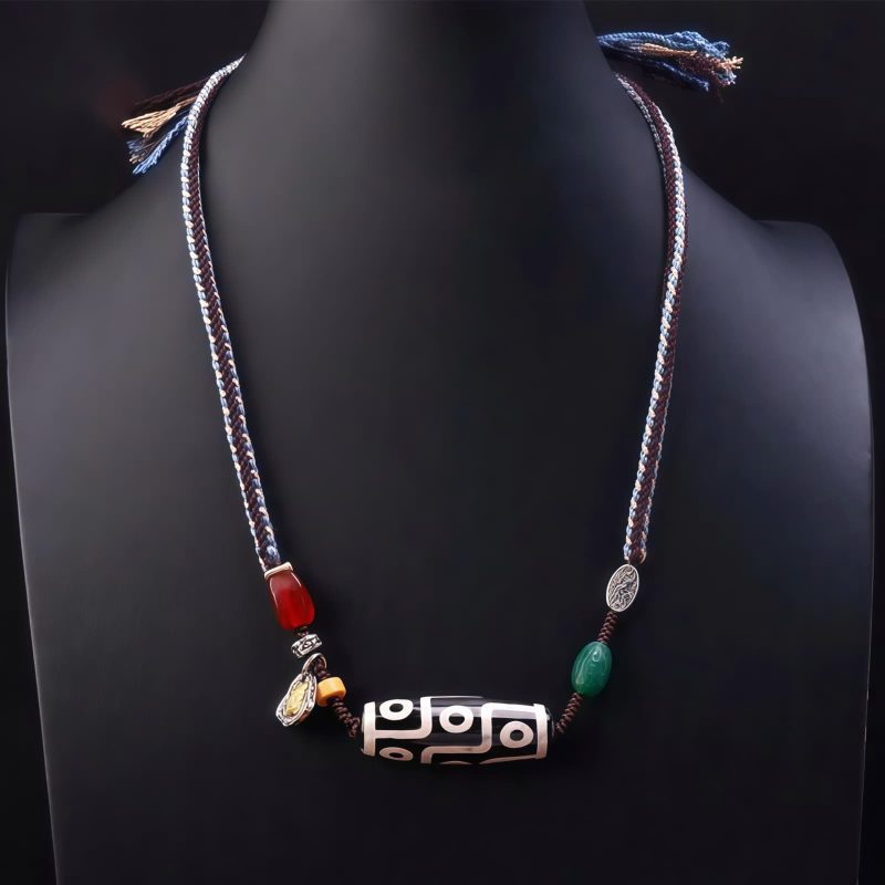 チベット九眼天珠プロテクションネックレス Tibetan Nine-eye Dzi Bead Protection Necklace