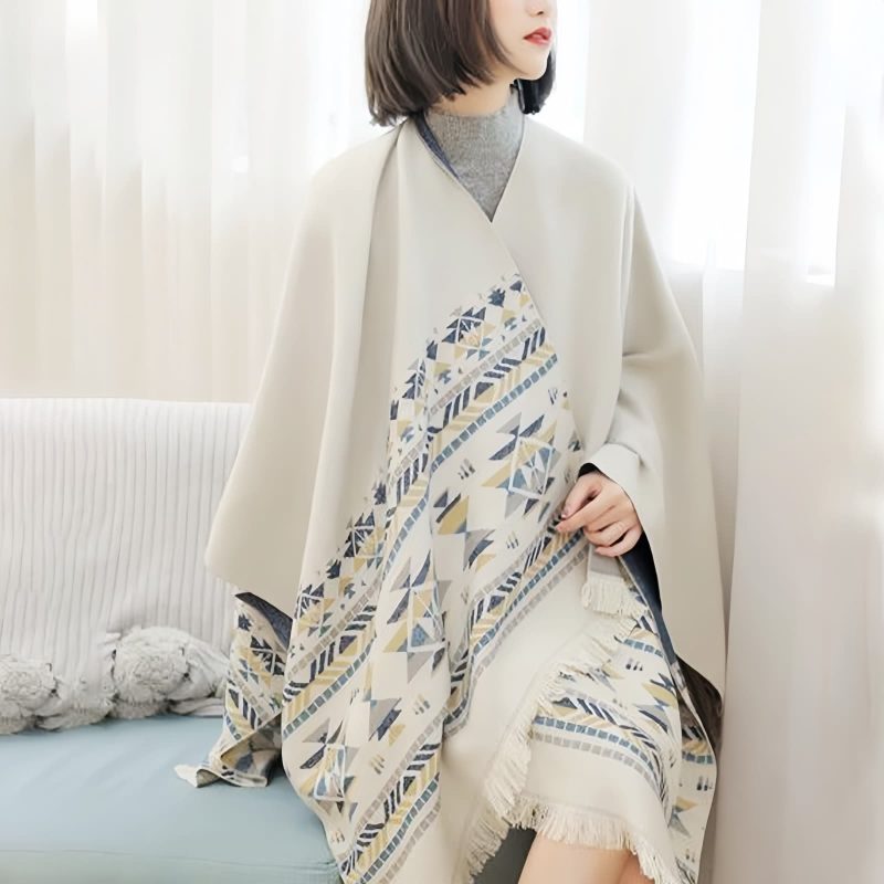 Chale con Motivos Geométricos Tibetanos Tibetan Geometric Pattern Shawl