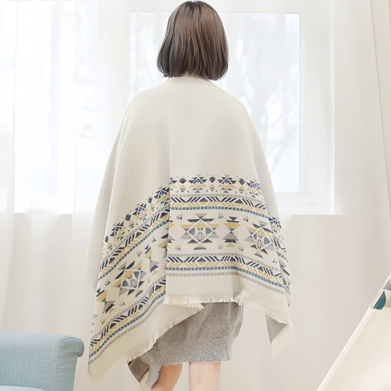 Chale con Motivos Geométricos Tibetanos Tibetan Geometric Pattern Shawl