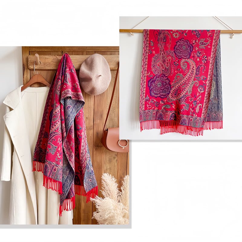 شال زهور البوني من البوليستر التبتي Tibetan Polyester Peony Vine Shawl
