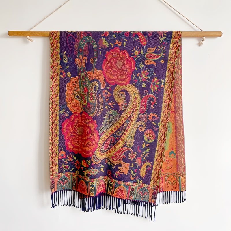 شال زهور البوني من البوليستر التبتي Tibetan Polyester Peony Vine Shawl