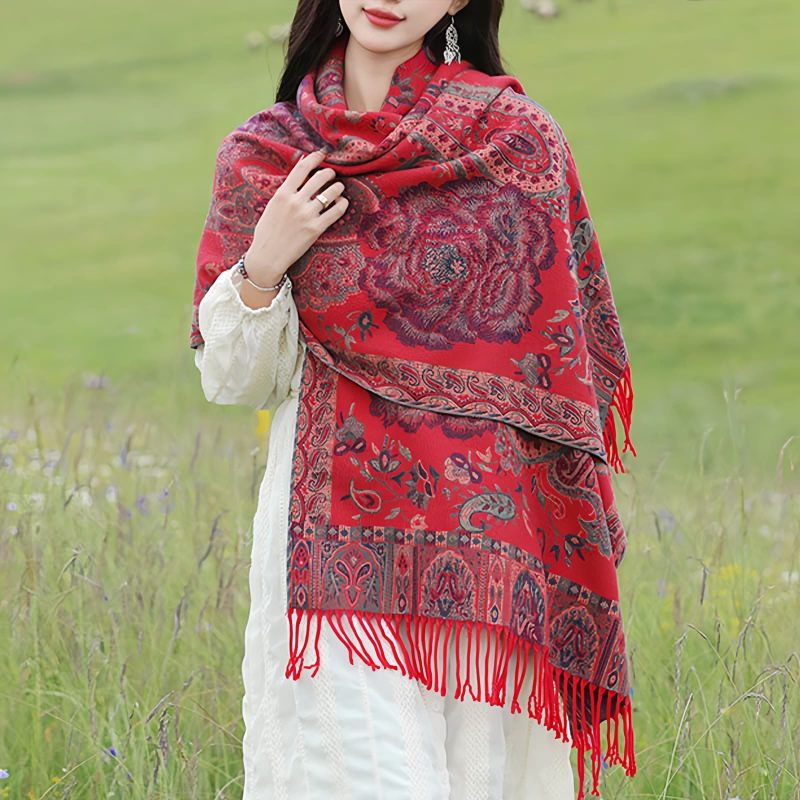 شال زهور البوني من البوليستر التبتي Tibetan Polyester Peony Vine Shawl