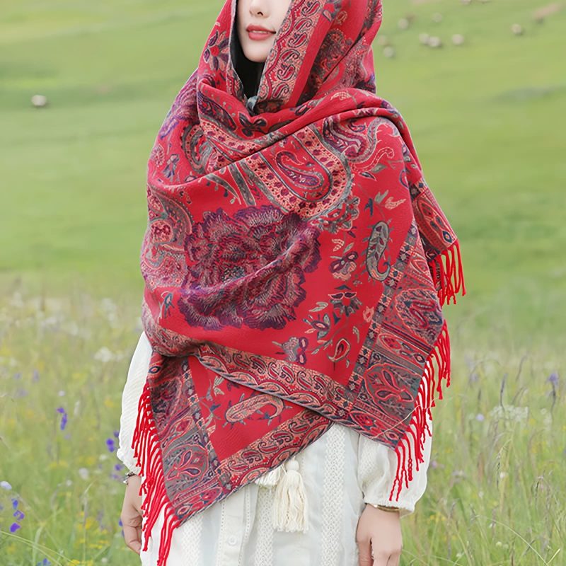 شال زهور البوني من البوليستر التبتي Tibetan Polyester Peony Vine Shawl