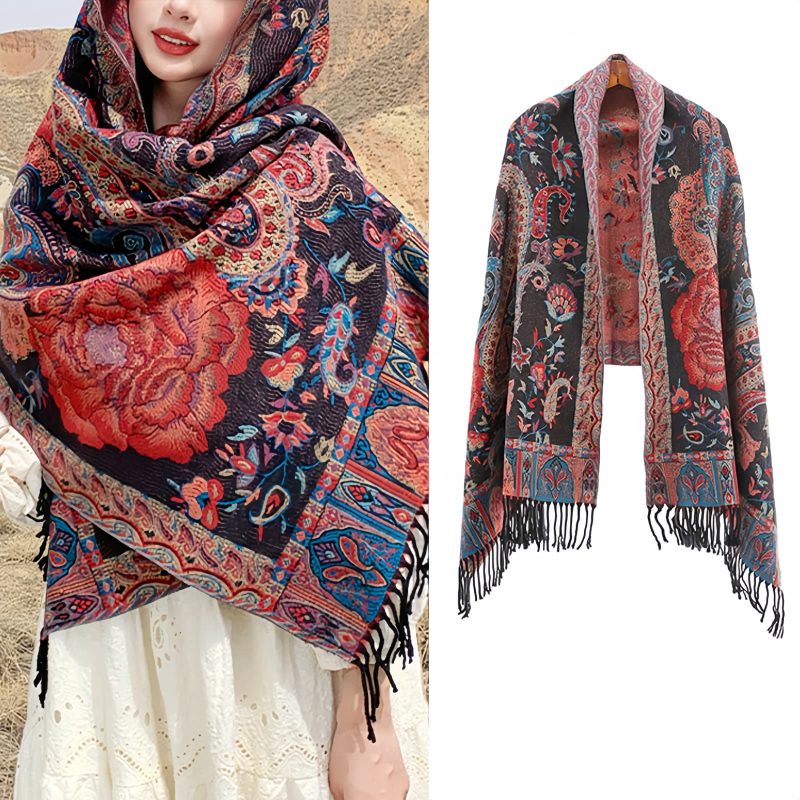 شال زهور البوني من البوليستر التبتي Tibetan Polyester Peony Vine Shawl