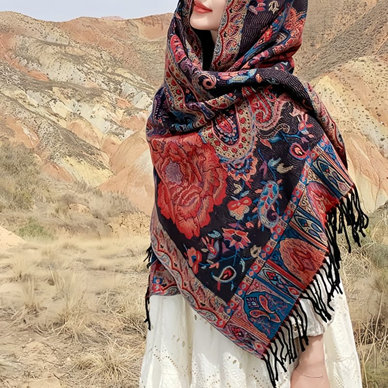 شال زهور البوني من البوليستر التبتي Tibetan Polyester Peony Vine Shawl