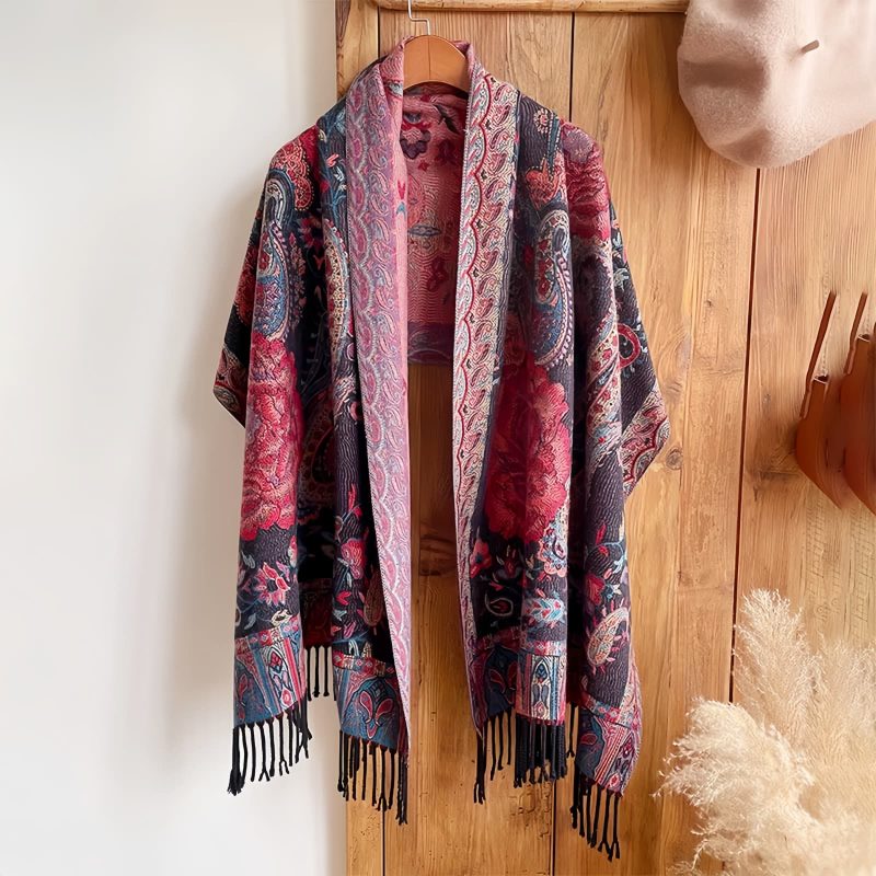 شال زهور البوني من البوليستر التبتي Tibetan Polyester Peony Vine Shawl