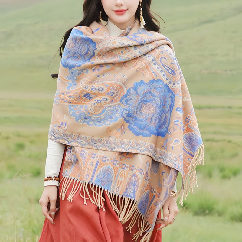 شال زهور البوني من البوليستر التبتي Tibetan Polyester Peony Vine Shawl