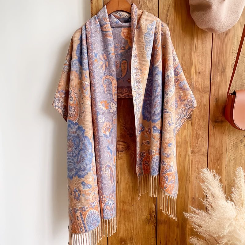 شال زهور البوني من البوليستر التبتي Tibetan Polyester Peony Vine Shawl