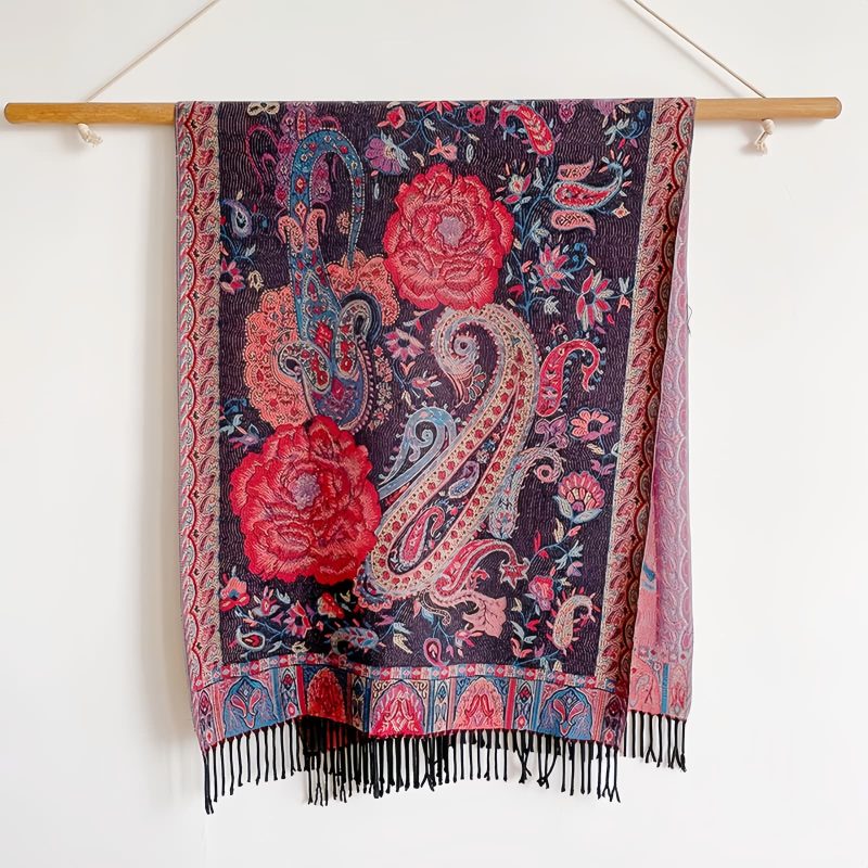 شال زهور البوني من البوليستر التبتي Tibetan Polyester Peony Vine Shawl