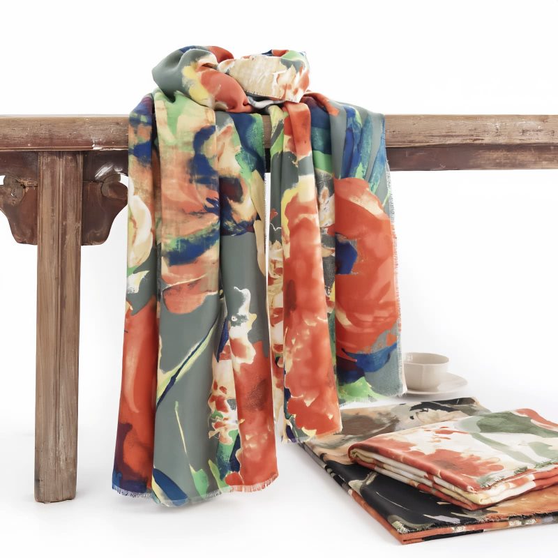 Chale Tibetano con Diseño Floral Retro Tibetan Retro Floral Design Shawl