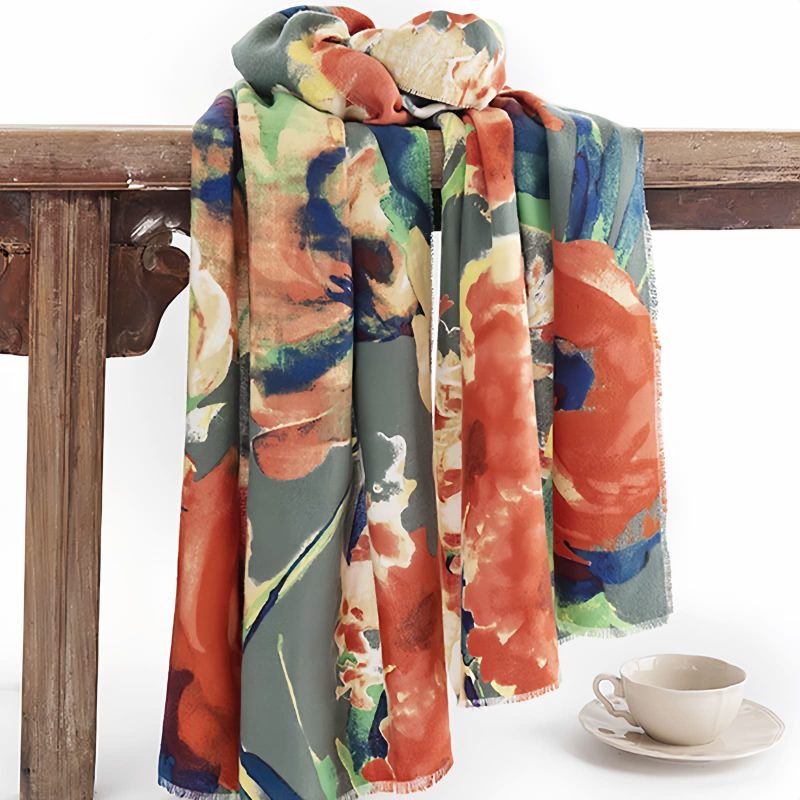 Chale Tibetano con Diseño Floral Retro Tibetan Retro Floral Design Shawl