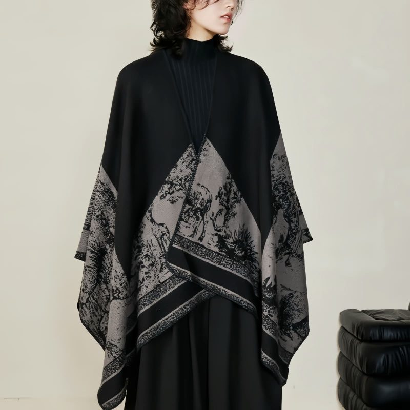 Chale Doble de Cachemira Tibetana con Diseño de Ciervo Sika Tibetan Double-sided Shawl with Sika Deer Design