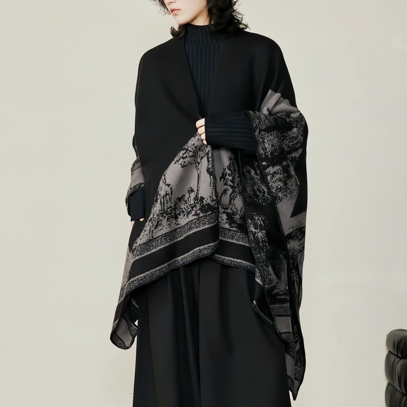 Chale Doble de Cachemira Tibetana con Diseño de Ciervo Sika Tibetan Double-sided Shawl with Sika Deer Design