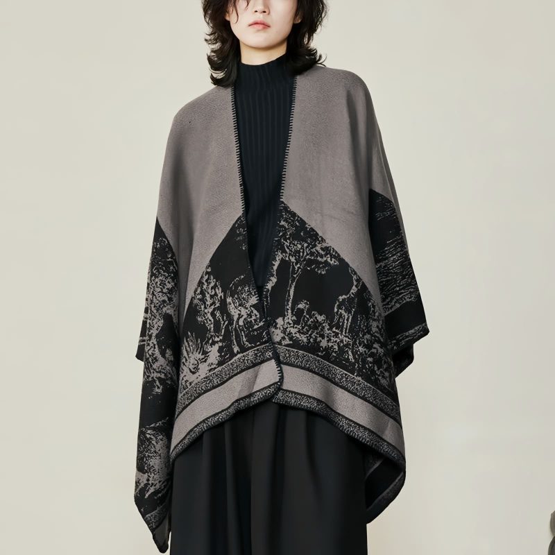 Chale Doble de Cachemira Tibetana con Diseño de Ciervo Sika Tibetan Double-sided Shawl with Sika Deer Design