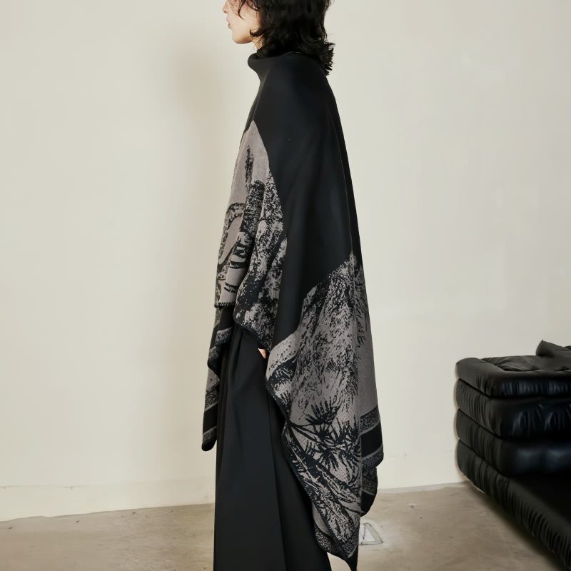 Chale Doble de Cachemira Tibetana con Diseño de Ciervo Sika Tibetan Double-sided Shawl with Sika Deer Design