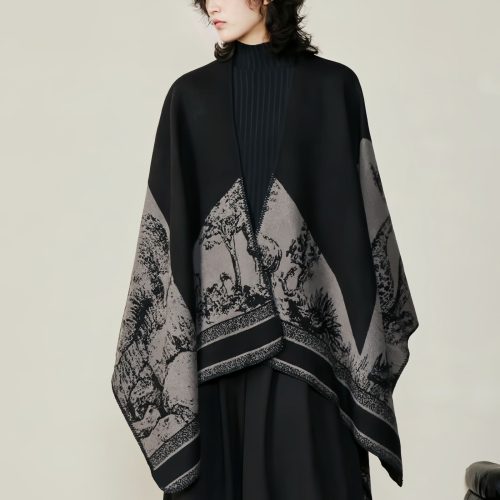Tibetan Double-sided Shawl with Sika Deer Design Tibetan Double-sided Shawl with Sika Deer Design